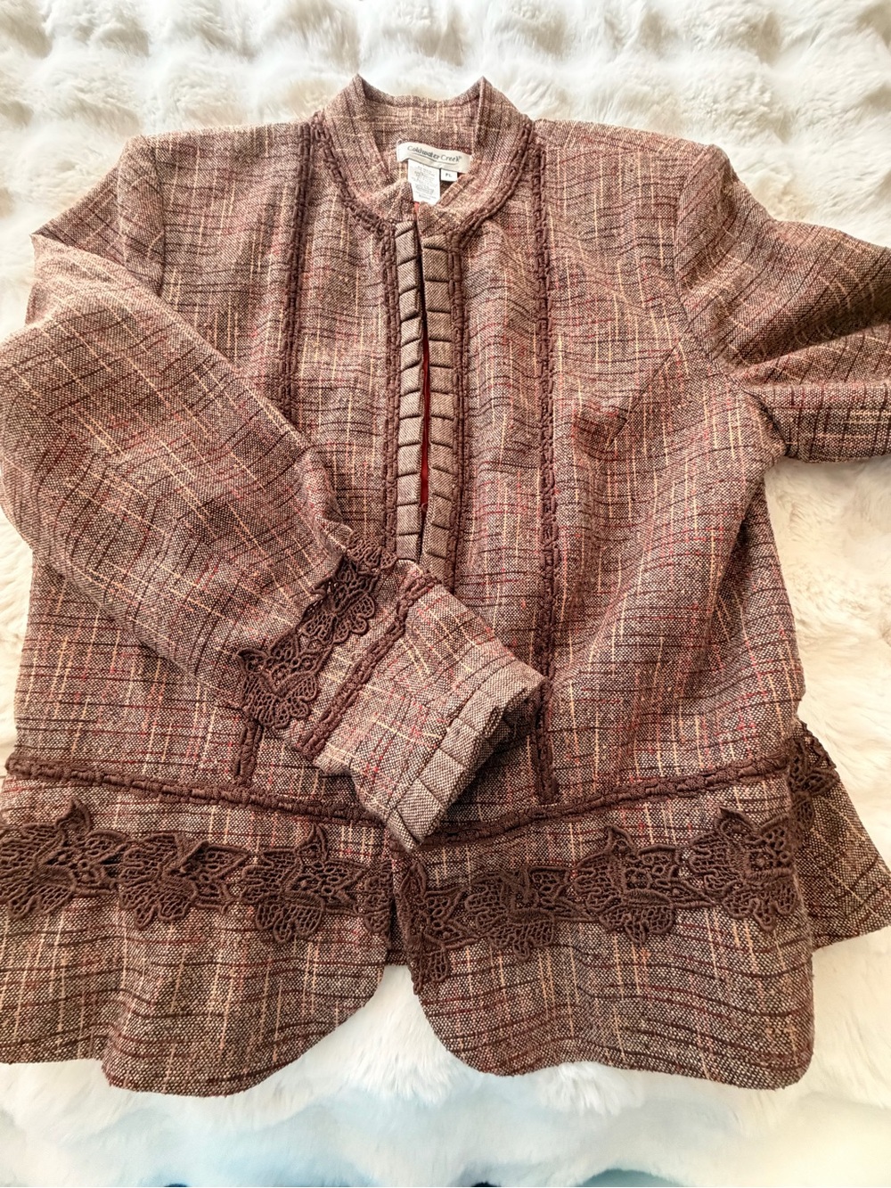 Coldwater Creek Brown Tweed Jacket with Rust and Cream Accents